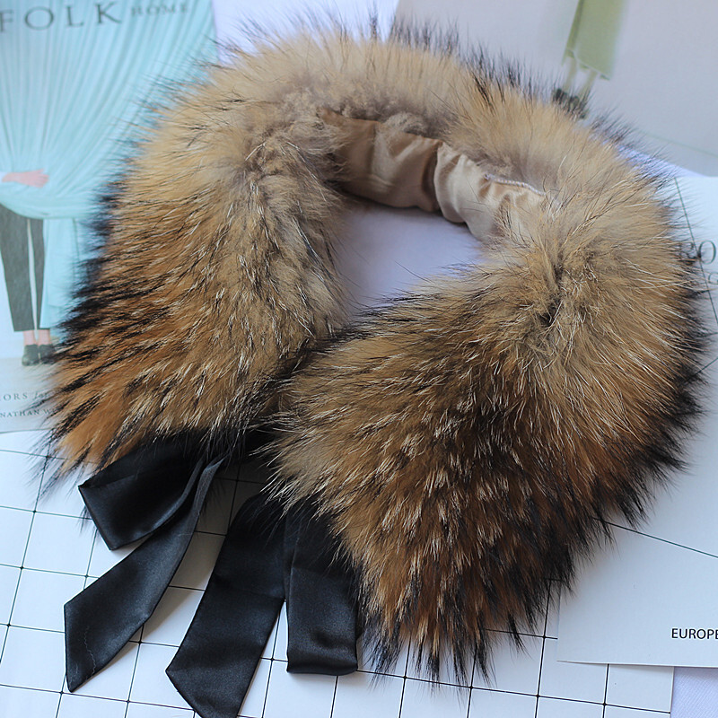Col de fourrure de raton laveur femmes manteau d'hiver capuche décor col de fourrure de fourrure mode manteau chaud châle naturel fourrure de raton laveur écharpe cou plus chaud