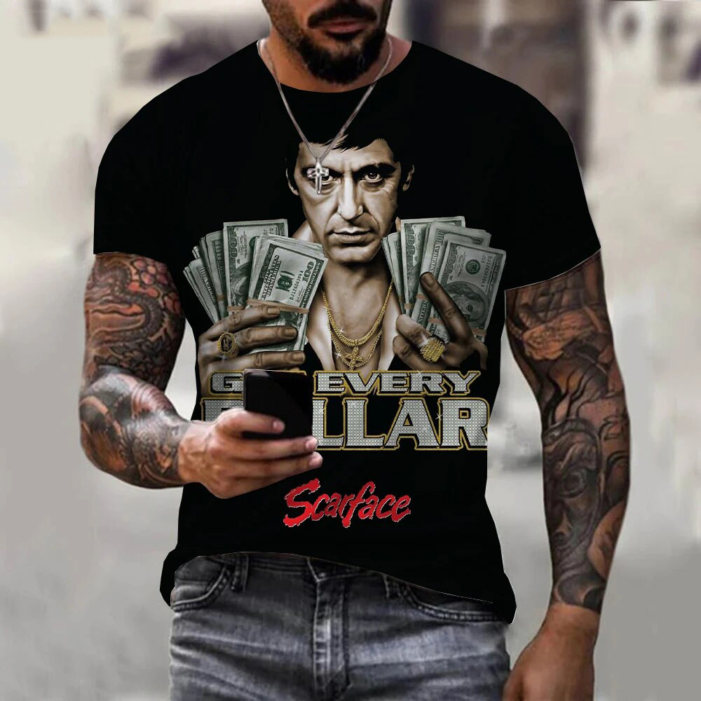 T-shirt pour homme Scarface Classic Movie, imprimé 3D, sport, séchage rapide, respirant, streetwear, Harajuku, décontracté, mode, manches courtes