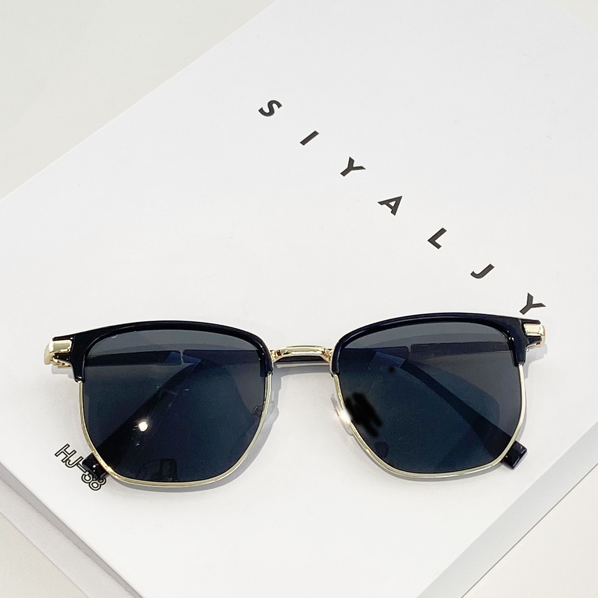 Beaux lunettes de soleil demi-monture personnalisées, Design rectangulaire rétro, verres noirs et gris, lunettes de soleil résistantes aux UV