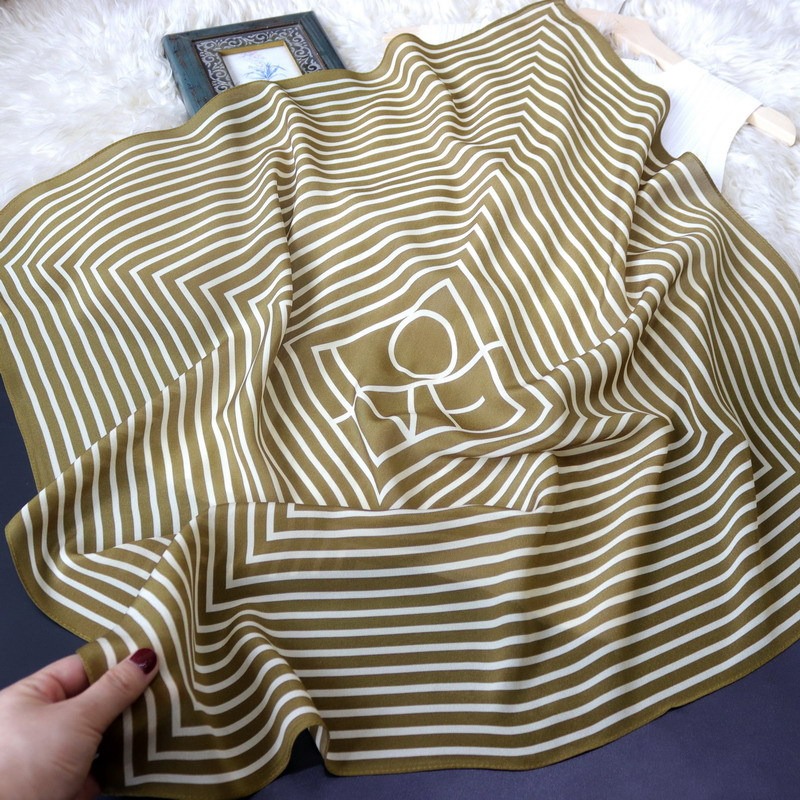 Foulard carré de Style Simple nordique pour femmes, marque de luxe, rayé, enveloppe 100% soie naturelle, Bandana pour dames, foulards de bureau