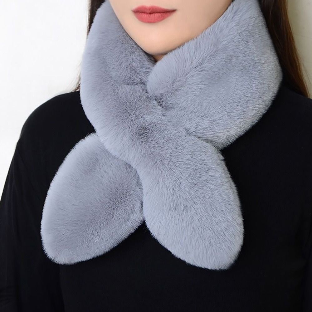 Écharpe à col croisé épaisse pour femme, fausse fourrure de lapin, écharpes en peluche, châle élégant, foulard de la présidence, cache-cou rond, document solide, chaud, hiver