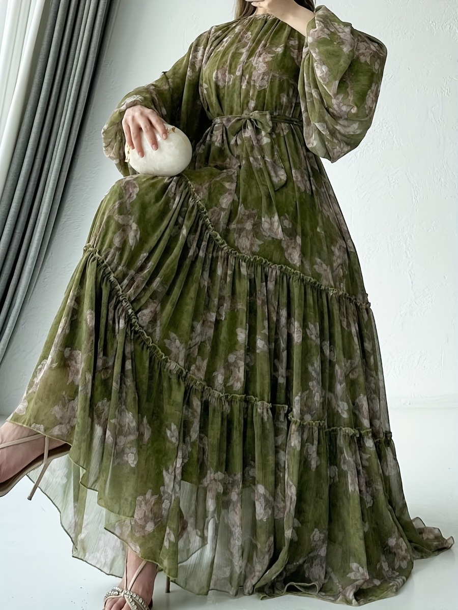 Eid mousseline de soie femmes Robe Abaya fleur imprimé robes musulmanes Largo dubaï caftan arabe longue Robe Ramadan Maroc robes Jalabiya