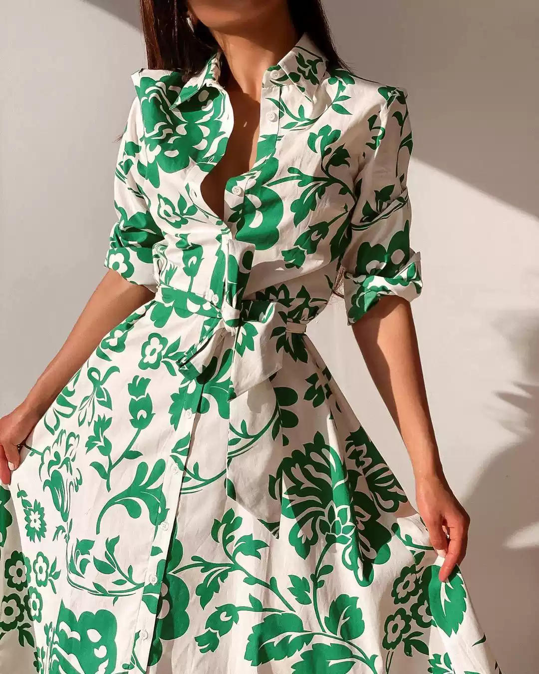 Robe maxi en rayonne de coton à imprimé floral vert pour femmes, robe vintage à manches longues, robe bohème décontractée pour dames, vêtements éducatifs, printemps, automne