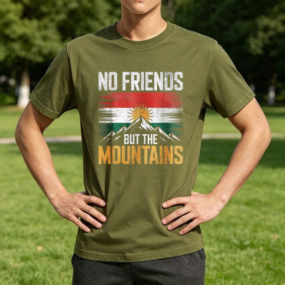 T-shirt ample d'été pour homme, motif Drapeau du Kurdistan, fierté kurde, idéal pour les randonneurs et le style urbain - Sans amis que les montagnes