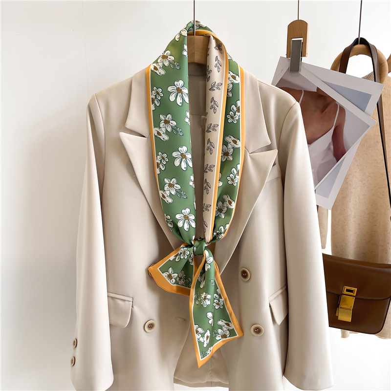 Nouvelle écharpe double couche haut de gamme, écharpe décorative, écharpe d'été à franges, cravate, polyvalente, fine, étroite, pour femme