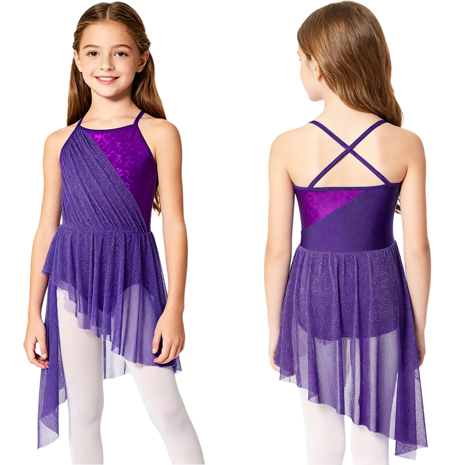 Robe Tutu de brevde Ballet pour Fille, Costume de Spectacle Contemporain Lyrique, en Maille Transparente