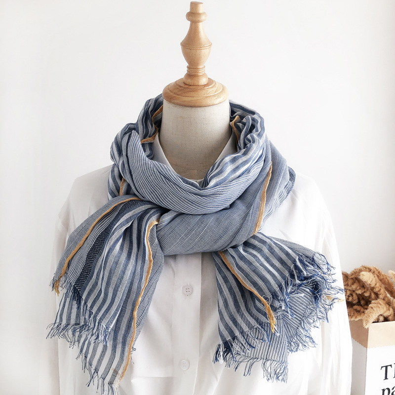 Écharpe fine Mori pour femmes, châle en coton et lin, couleur assortie, Version coréenne, polyvalente, mode littéraire et rétro, nouvelle collection