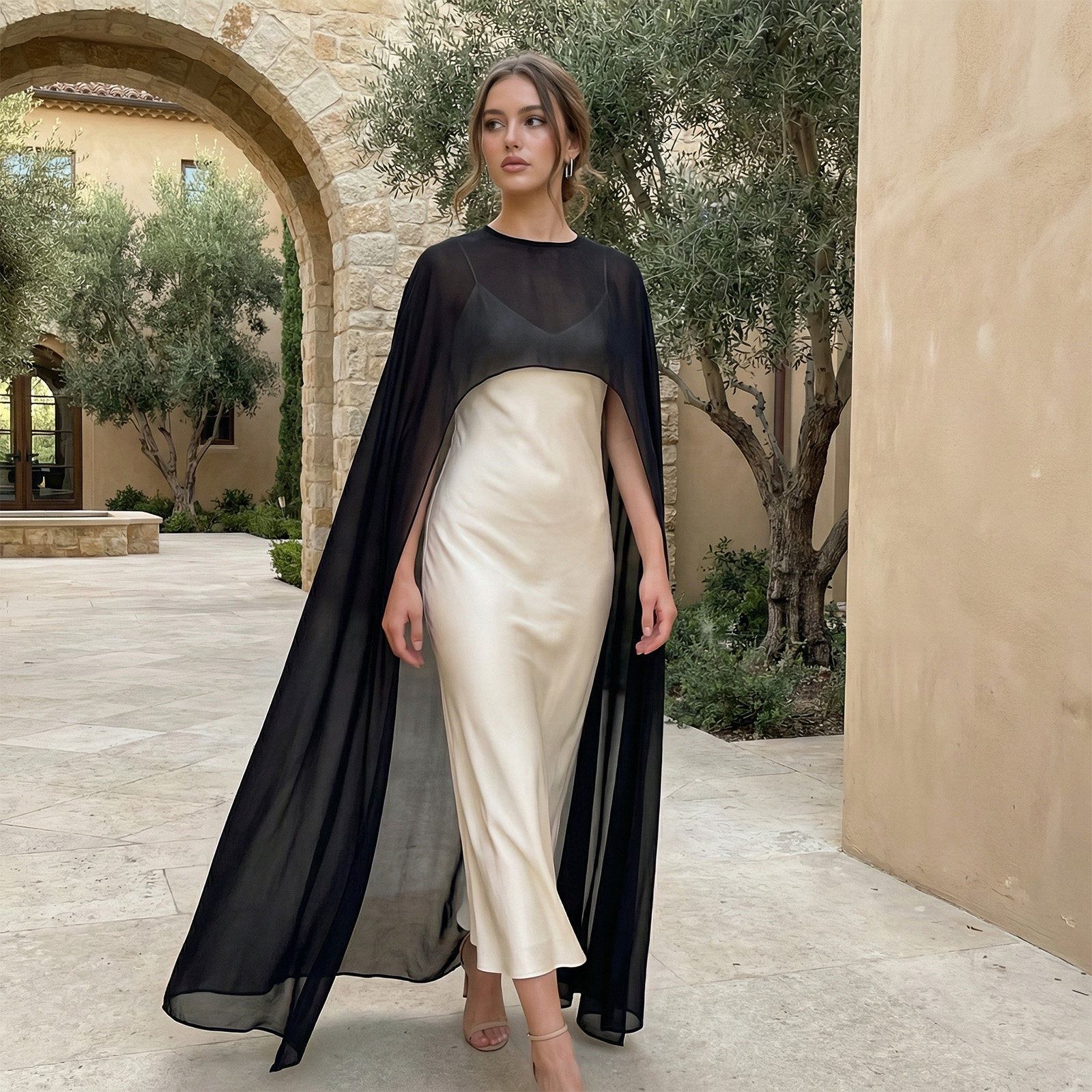 Cape transparente bordeaux avec pantalon taille haute assorti, capes et châles élégants pour femmes, tenue de soirée, poncho châle pour femmes