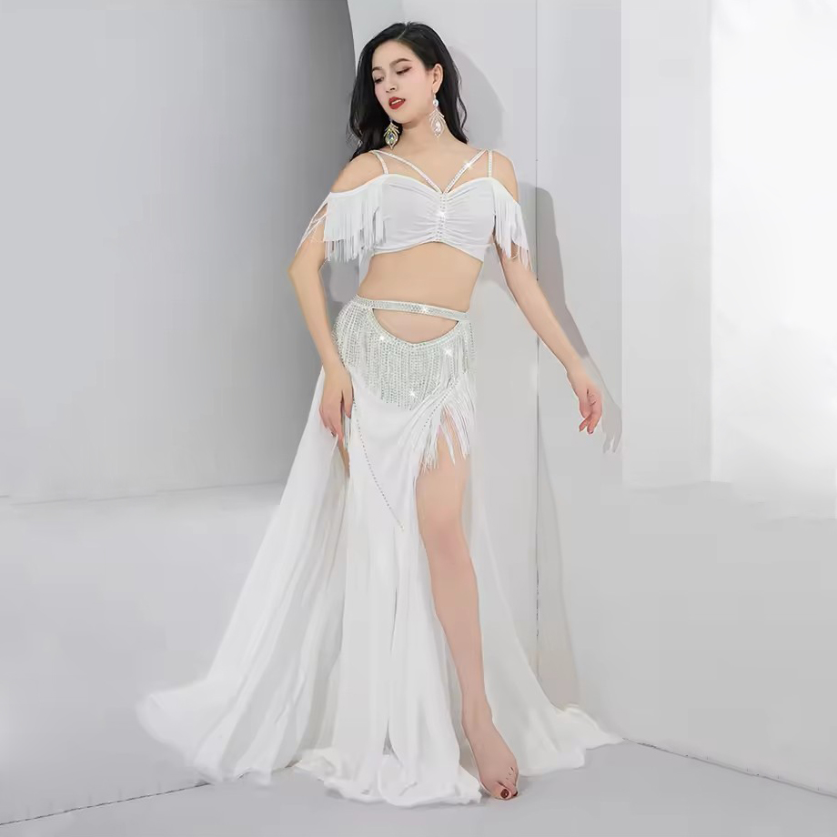 Costume de brevdu Ventre pour Femme, Tenue de Groupe, Jupe Longue, Entraînement, Everhing, Franges, Wraps, Shimmy, Écharpe Triangulaire