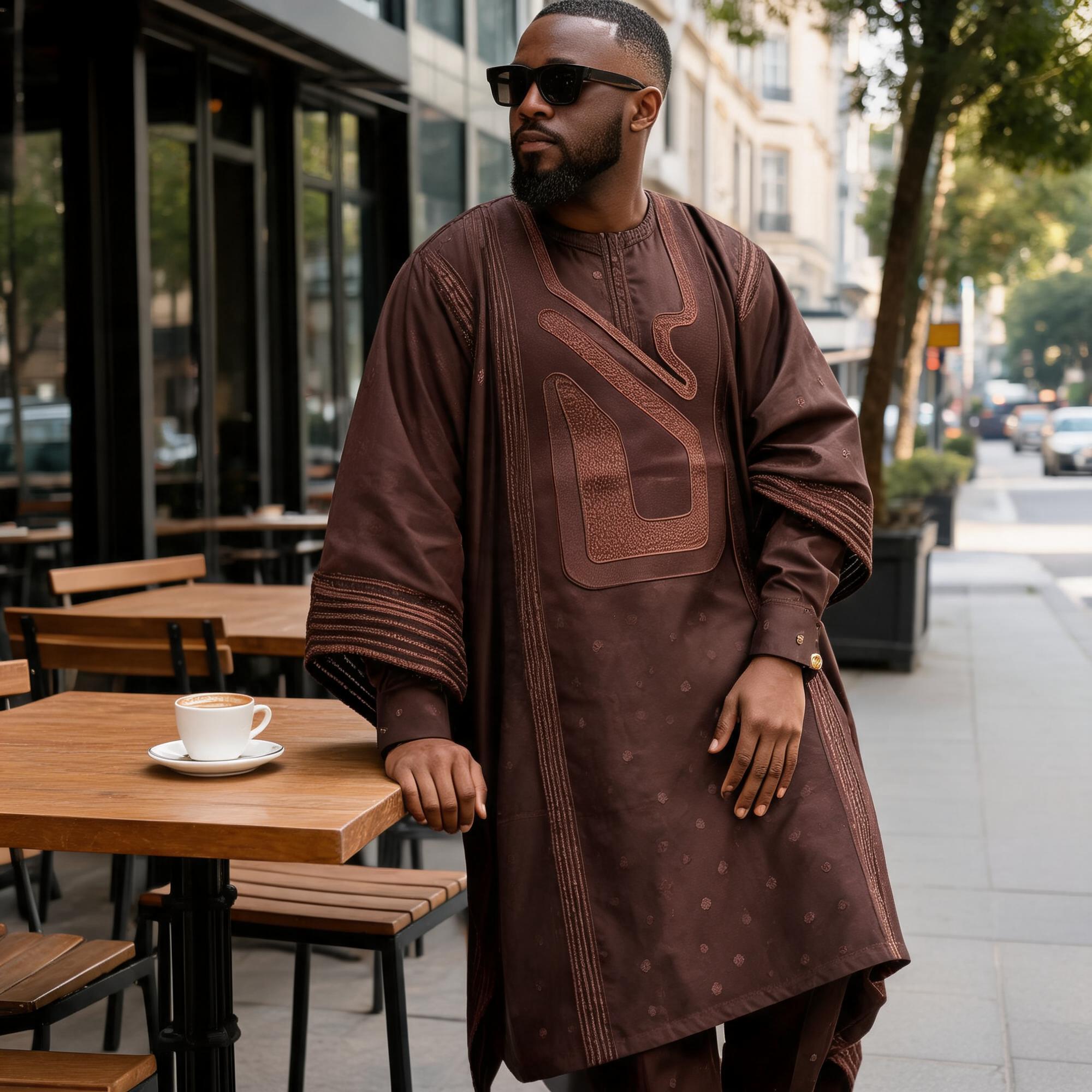Vêtements africains pour homme, haut à manches longues avec broderie Bazin Riche