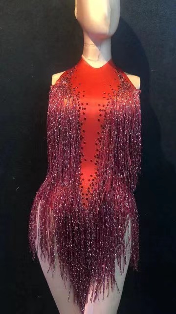 Costume de danse de fête en boîte de nuit pour femmes, vêtements de scène, justaucorps à franges sexy, vêtements de Performance, strass scintillants, body à franges