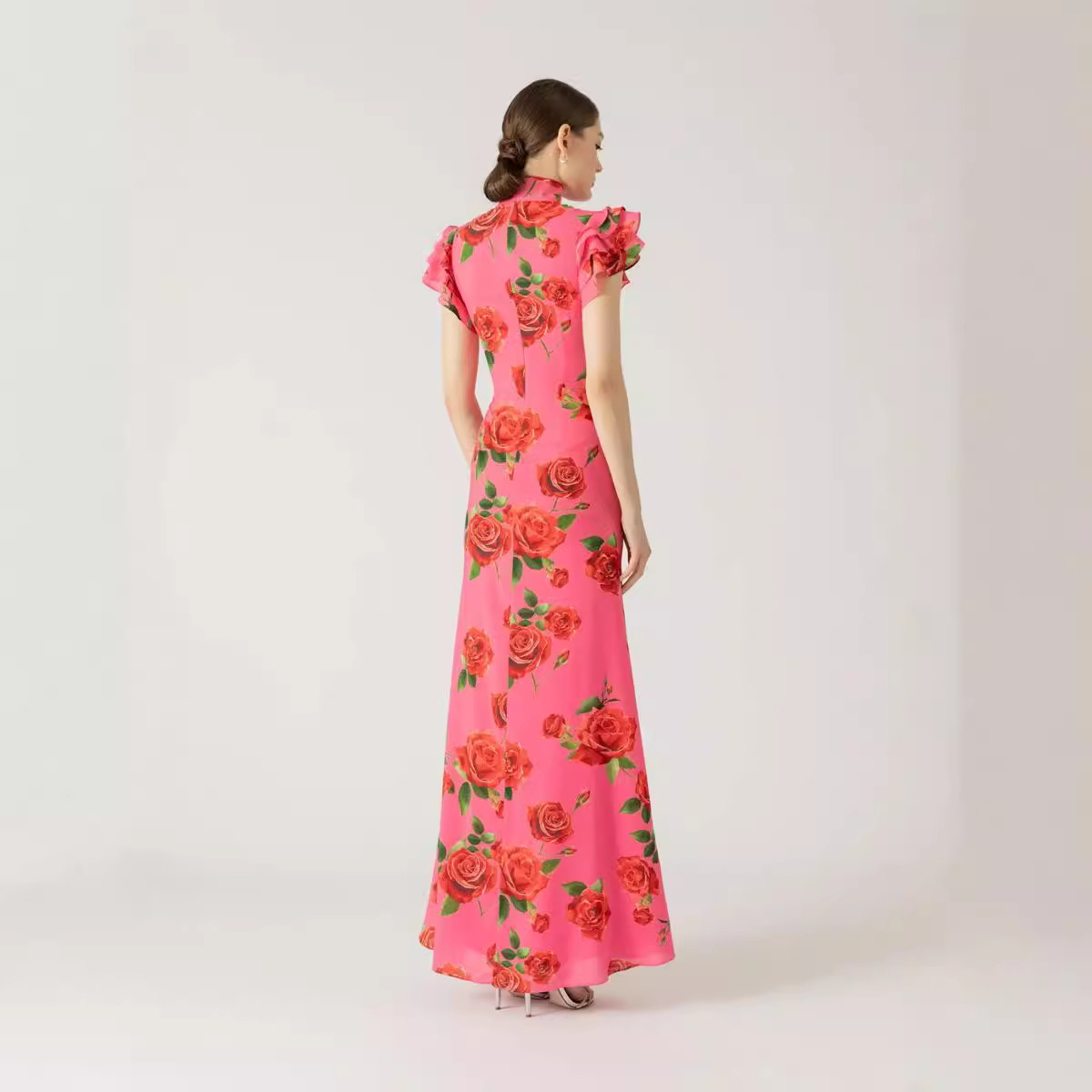 Robe longue à volants pour femmes, imprimé Floral Rose, moulante, Sexy, pour bal de promo, déplacements, tempérament mince, robes de soirée élégantes pour dames