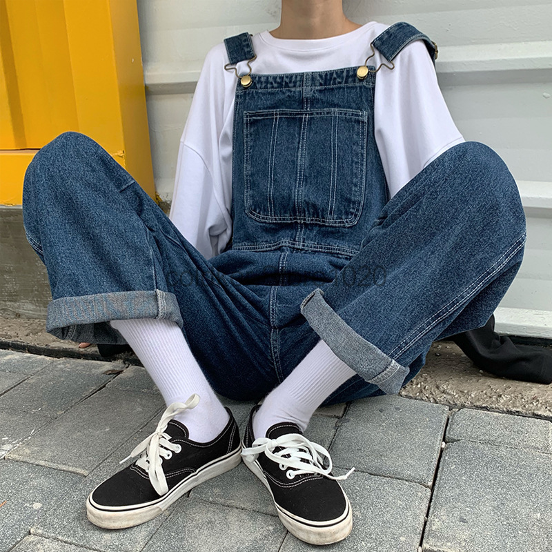 Salopette en Denim pour hommes, nouvelle collection décontractée, poches multiples, épissure ample, barboteuse droite, mode bretelles réglables, jean pour hommes