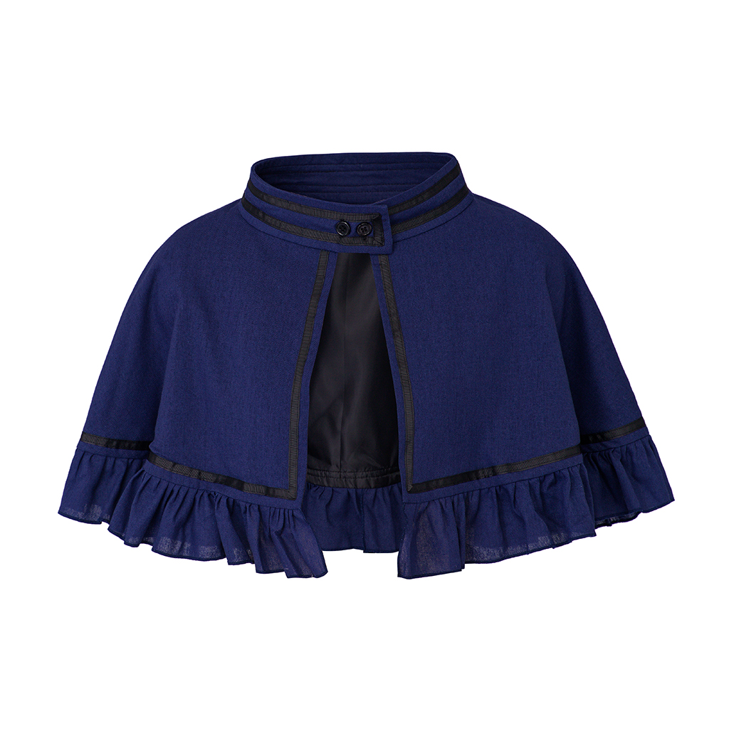 Cape victorienne bleue pour femme, ourlet à volants, court Everak, robe médiévale victorienne, châle, théâtral Cos, cape, événement, tenue historique LARP