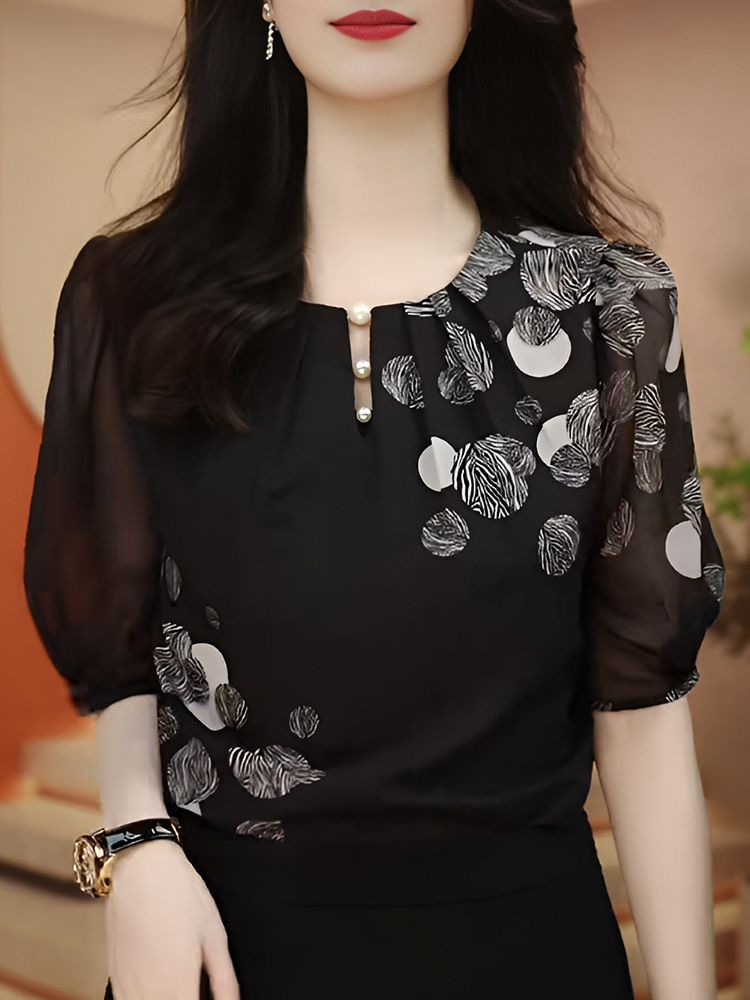 Chemise à manches courtes en mousseline de soie pour femmes, nouvelle chemise Design pour mère, haut imprimé ample et à la mode, été