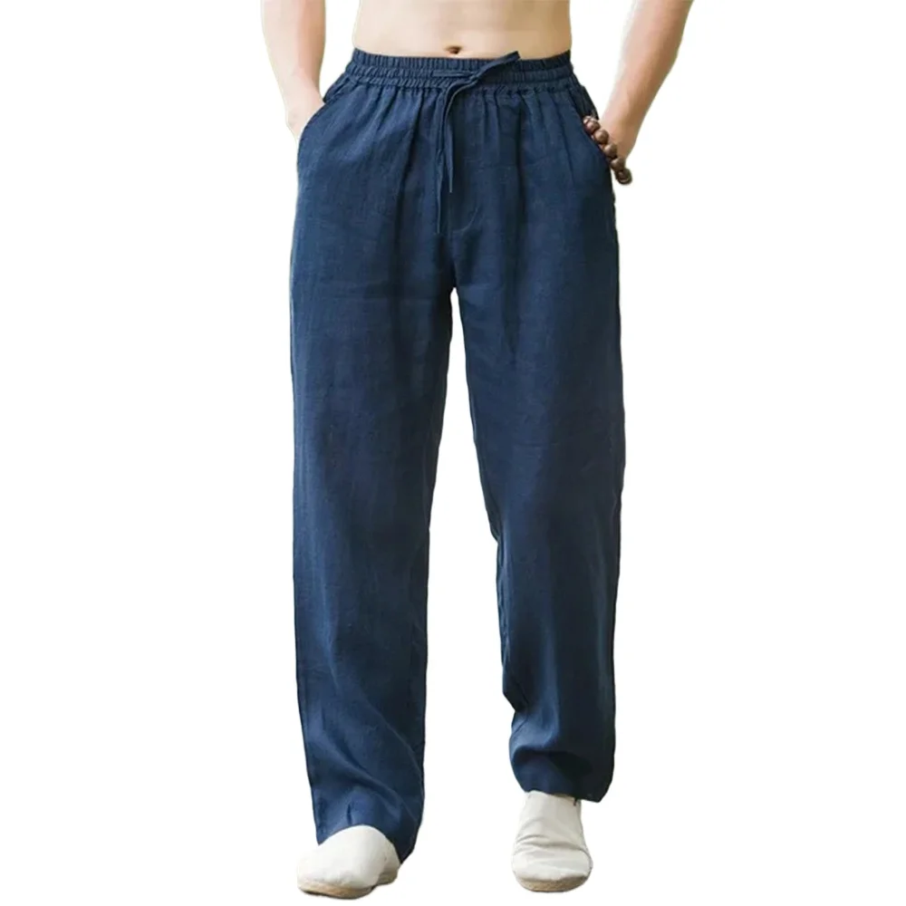 Pantalon de plage pour hommes, jogging, Streetwear, coton et lin, pantalon de survêtement décontracté, vacances hawaïennes, ample, Long, été