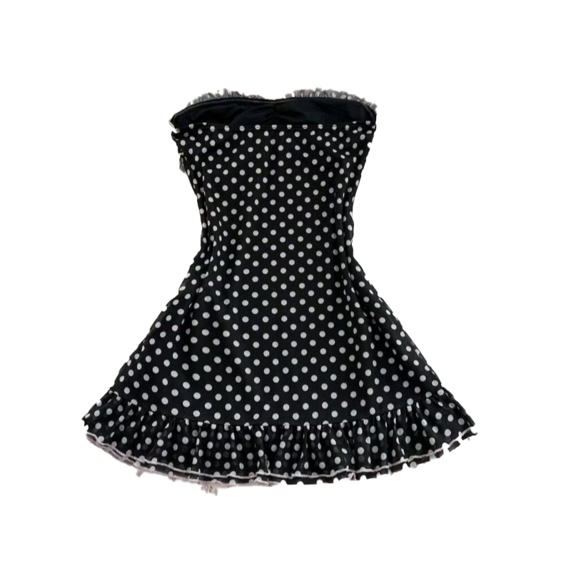 Mode d'été femmes nouveaux vêtements Vintage fille Style point imprimé nœud décoration points à volants robe élégante doux Style américain