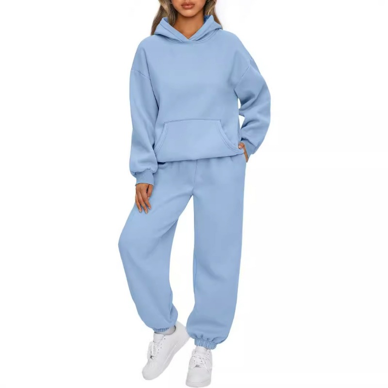 Ensemble décontracté deux pièces pour femme : sweat à capuche à manches longues et pantalon de jogging, ensemble de survêtement uni