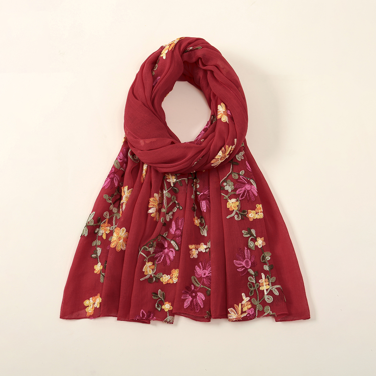 Écharpe fine en coton à fleurs pour femmes, châles brodés, foulard, hijab, étoles, crème solaire, vintage, vente en gros, nouveau