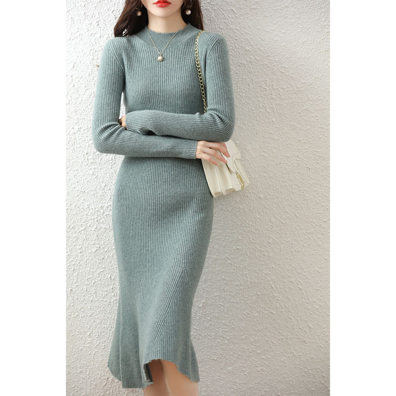 Robe pull en cachemire à col rond pour femme, 100% laine mérinos, robe de soirée élégante, pull femme, jupes décontractées, automne, hiver