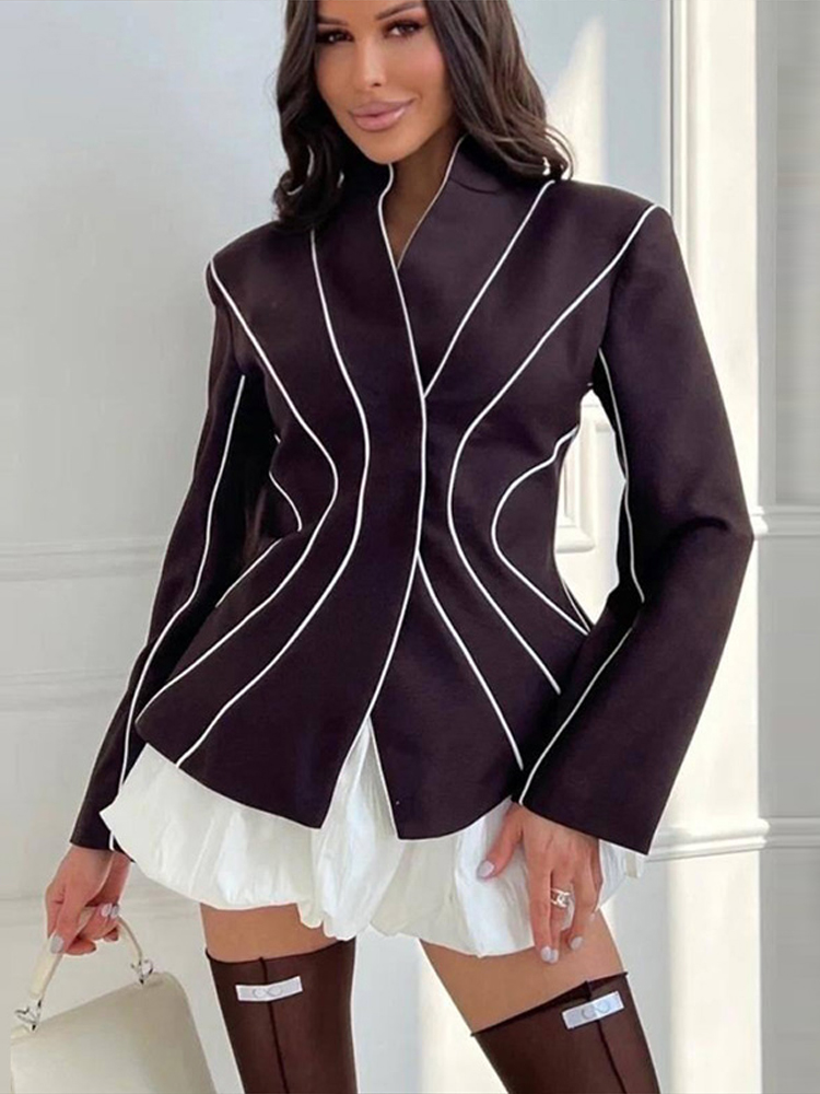 Veste pour femme à coutures courbes, manches longues, coupe ajustée, blazer ouvert sur le devant, taille cintrée, vêtement d'extérieur élégant pour le bureau et les trajets quotidiens