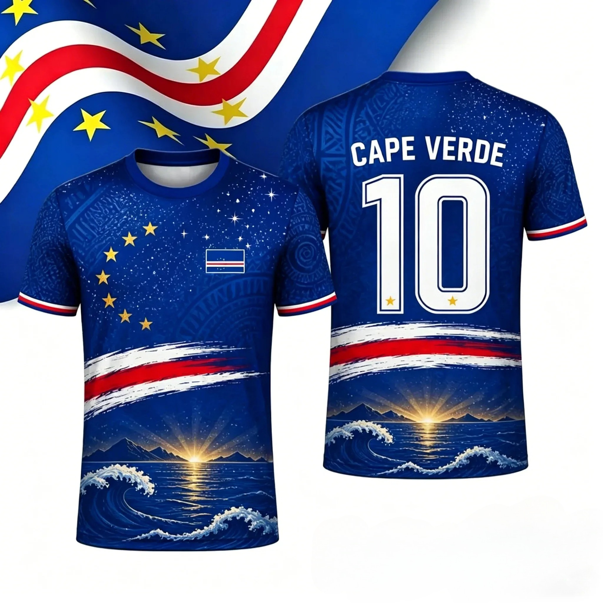 Maillot de football Cap-Vert, imprimé tropical 3D, adapté aux enfants et aux adultes, idéal pour l'entraînement, le fitness et la course à pied.