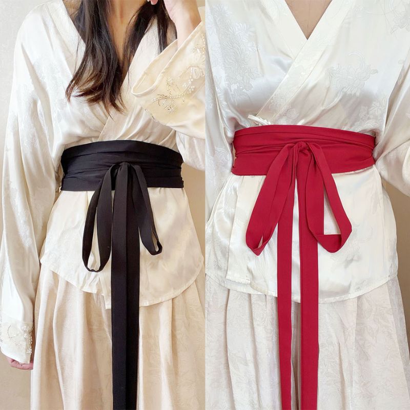 Ceinture Hanfu en tissu mousseline, ceinture large en satin de soie couleur unie, ceinture décorative en coton et lin avec nœud papillon