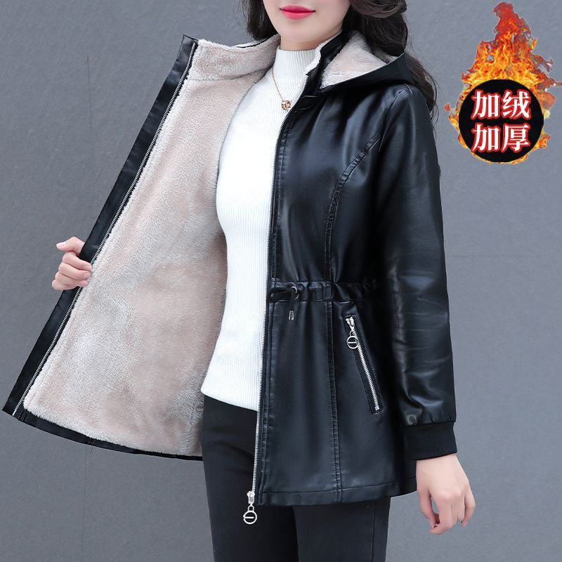Manteau d'hiver en cuir souple pour femme, veste longue rembourrée en velours, vêtements chauds, nouvelle mode