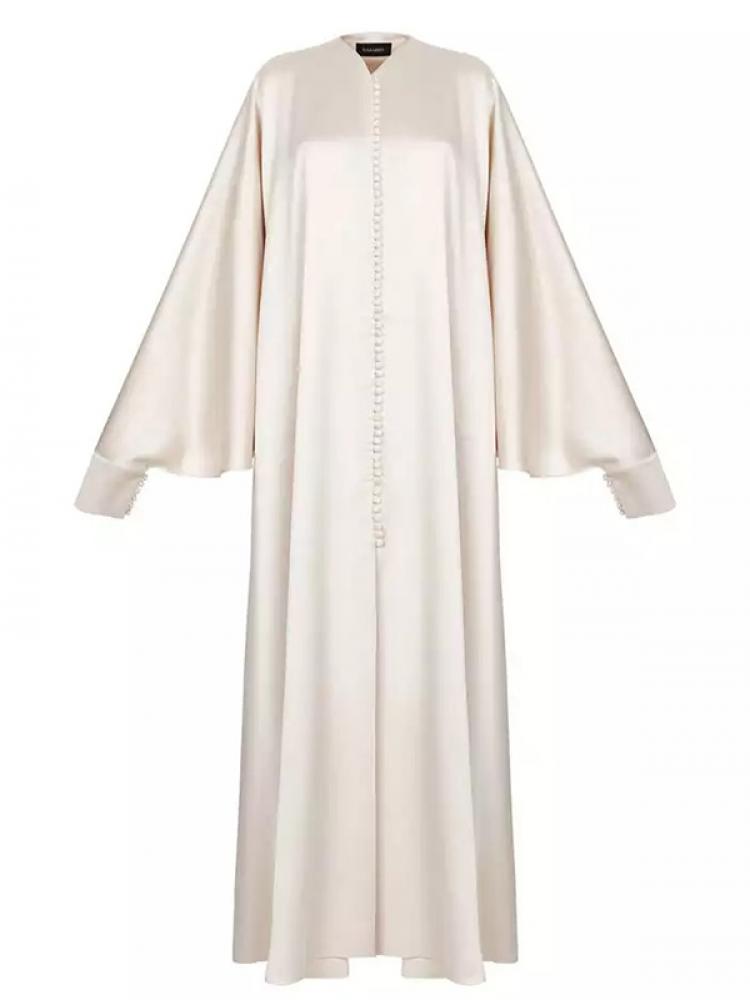 Robe de soirée fendue pour femmes musulmanes, couleur unie, col rond, manches longues chauve-souris, robes de soirée amples