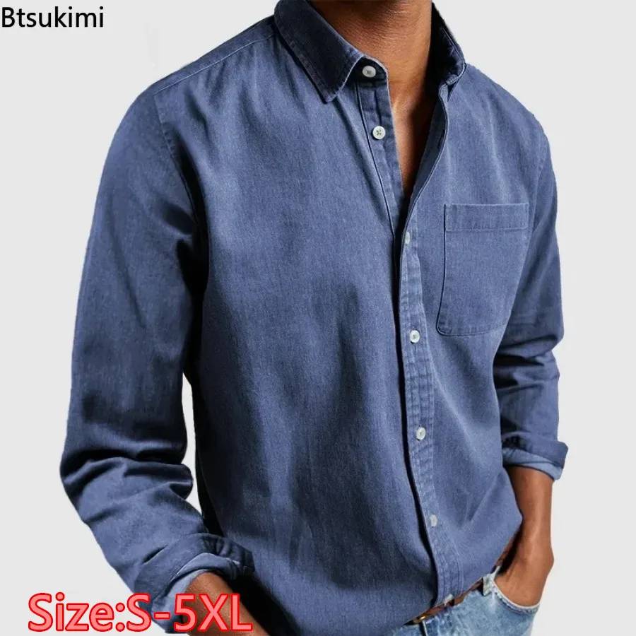 2026 mode vêtements pour hommes respirant coton à manches longues chemise ample décontractée hommes Simple revers hauts Vintage tout-match homme Blouse