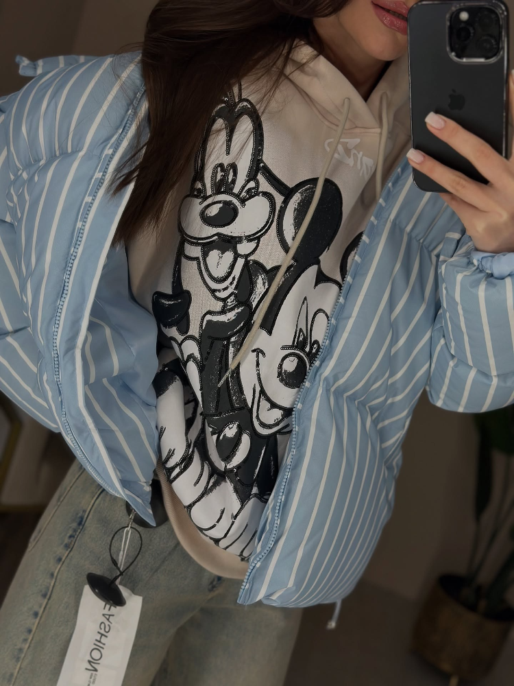Veste en coton à capuche rayée pour femme, col montant, manches longues, fermeture éclair, poche, chaud, manteaux de rue quotidiens, hiver