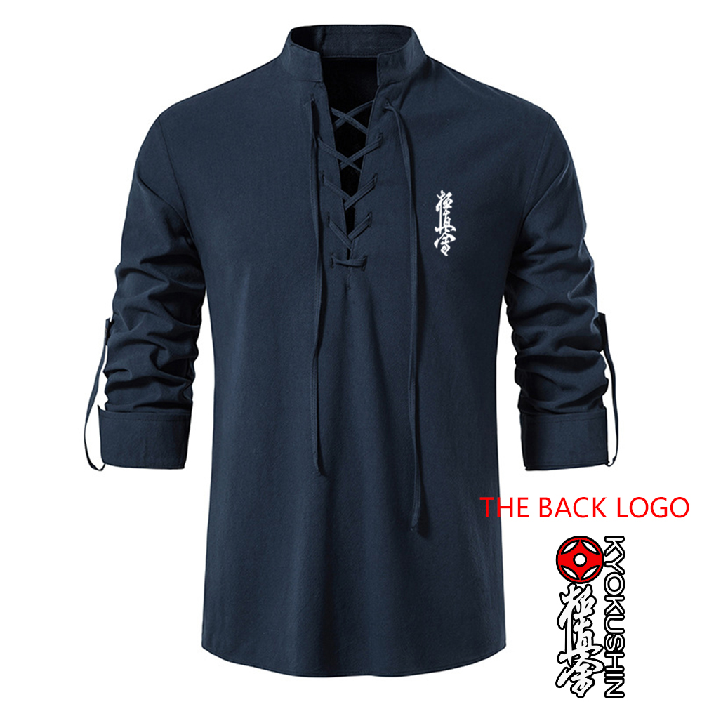 Kyokushin karaté impression mode 2023 nouvel homme été couleur unie lin à manches longues confortable classique coupe ajustée t-shirt hauts