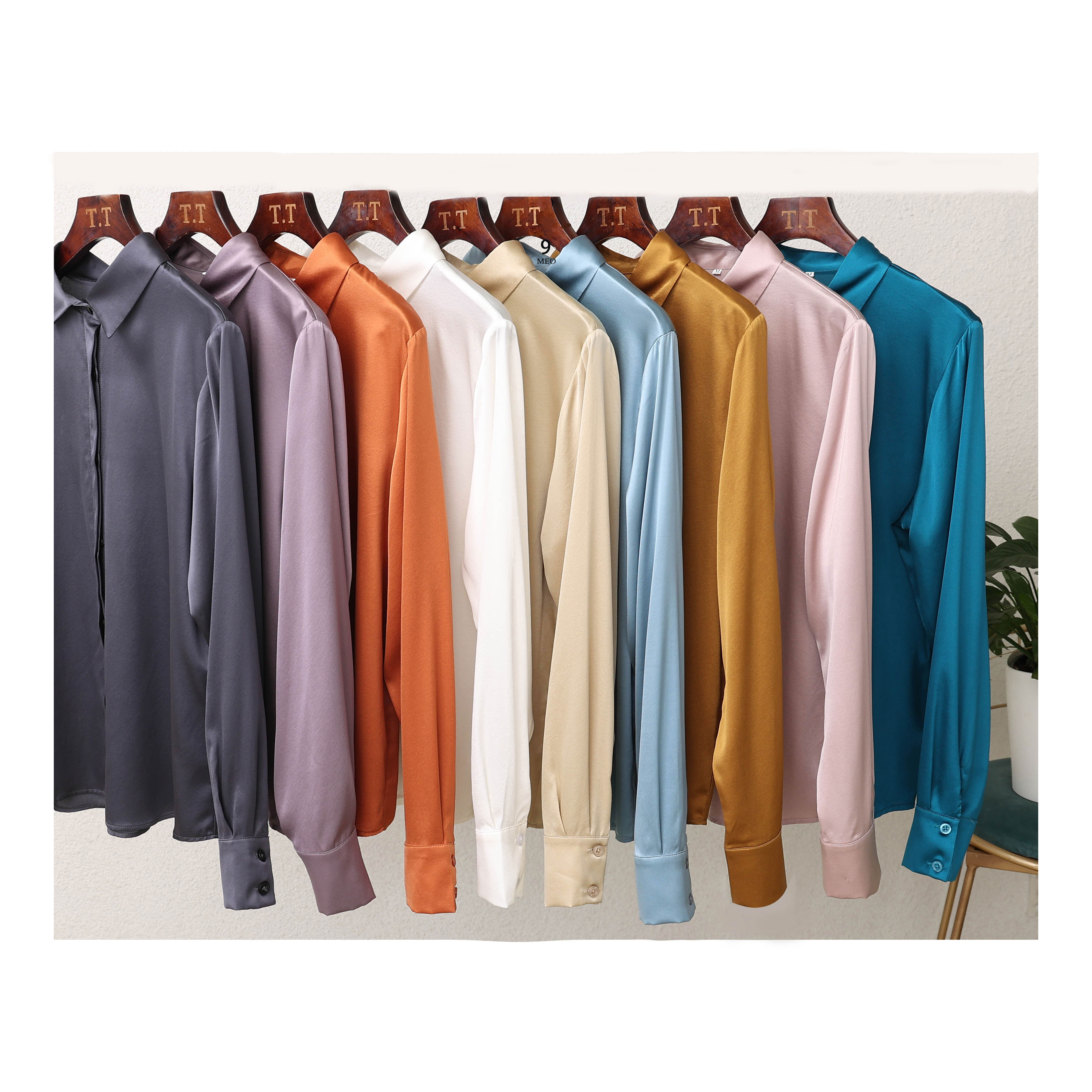 Chemise en soie satinée de luxe pour femme, manches longues, 93% soie de mûrier, style bureau pour le printemps/été