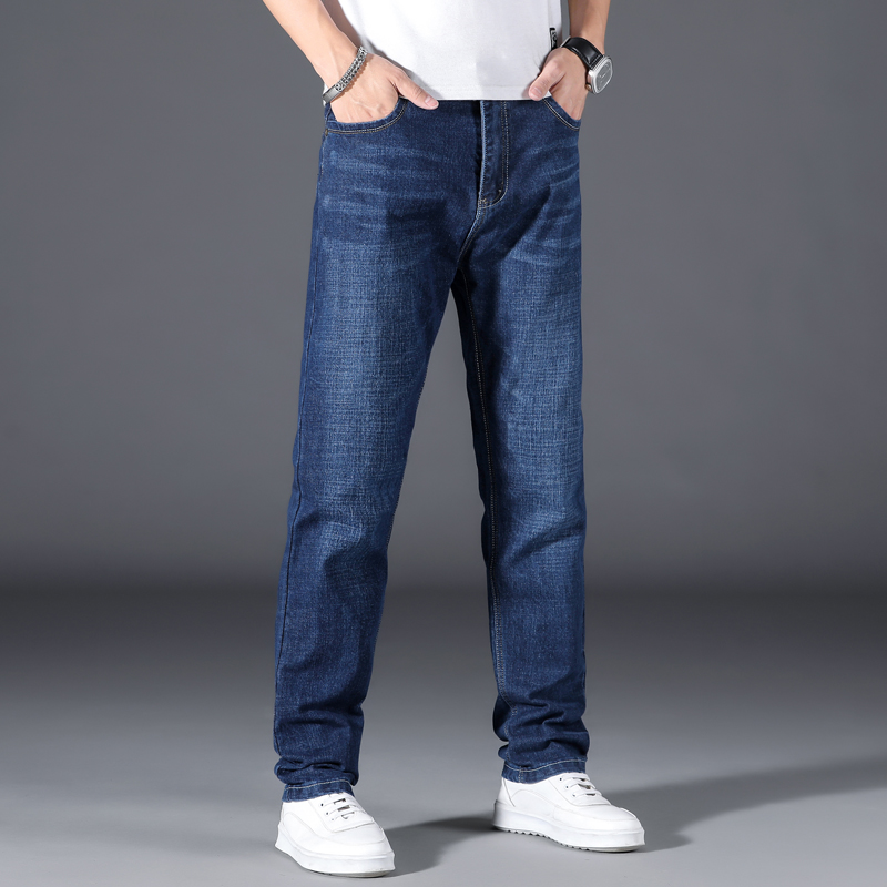 Grande taille 42 44 46 48 50 classique hommes jean ample droit noir bleu jean Stretch affaires pantalon décontracté homme marque pantalon