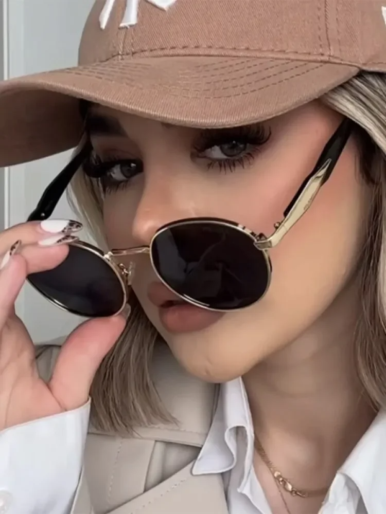Lunettes de soleil rondes Vintage en métal pour femmes, nouvelle mode rétro, marque de styliste Ins, tendance, UV400