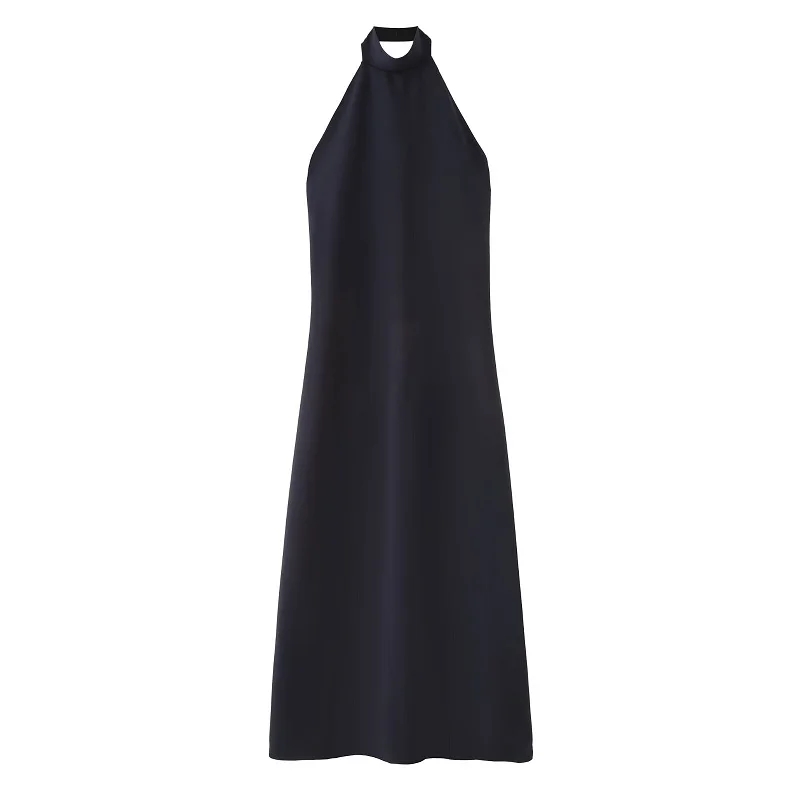 MUJER froncé licou robe femme épaules dénudées robes longues pour les femmes Sexy dos nu robes de soirée plage Midi femmes robe d'été