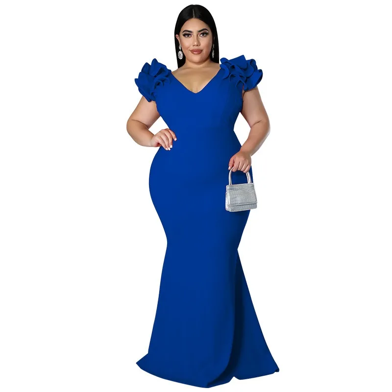 Costume ethnique africain grande taille, Sexy, manches à volants, portefeuille, dos nu, robes élégantes pour nouvel an, robe de soirée pour femmes
