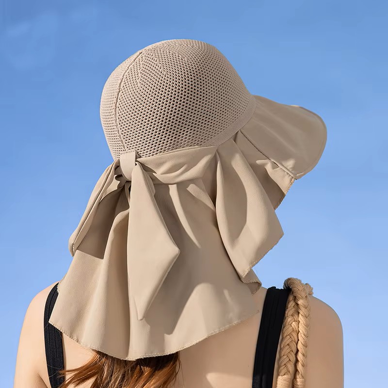 Chapeau de soleil anti-UV pour femme avec protection du cou, dessus en maille respirante, large bord, casquette d'extérieur
