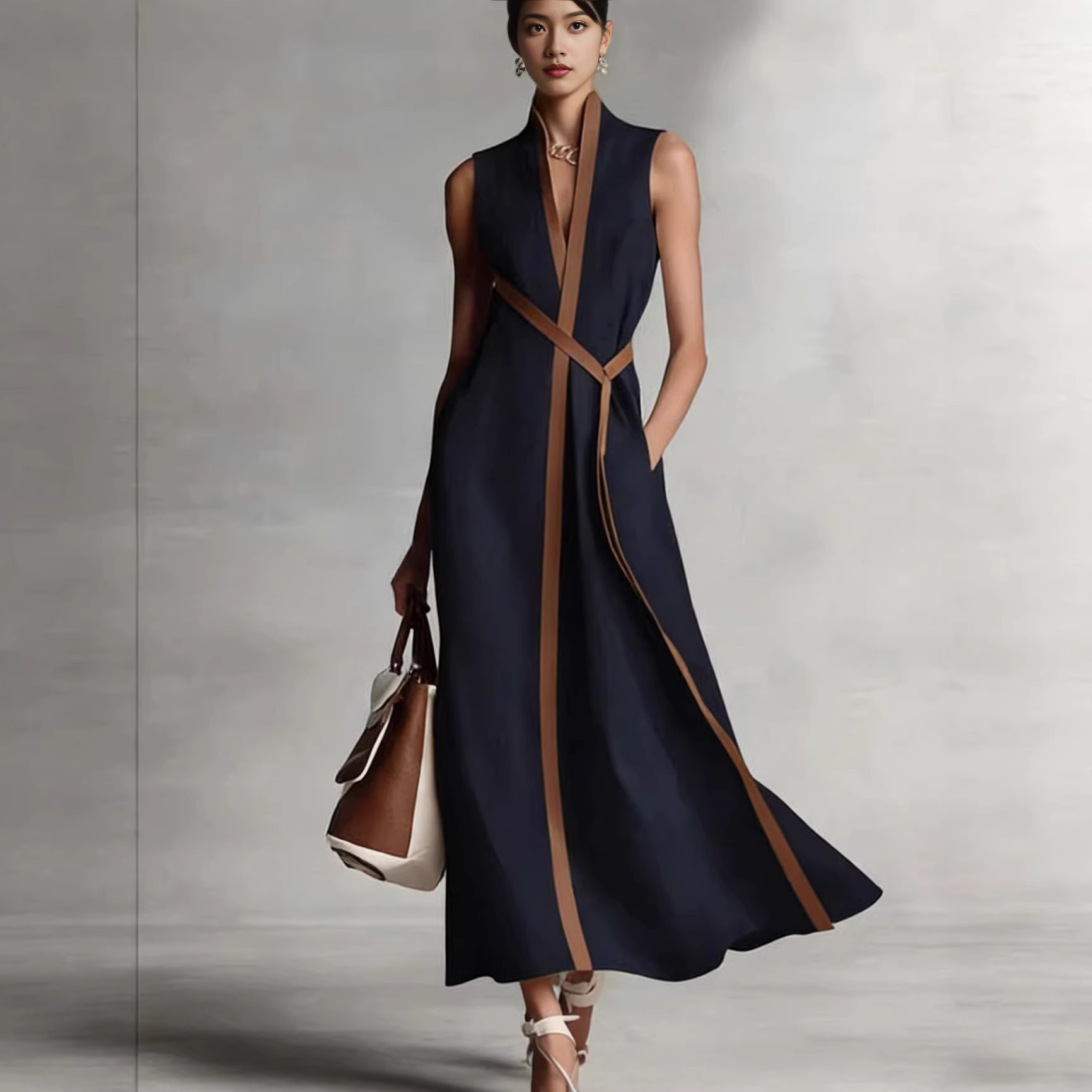 Robes pour femmes 2026 : Nouvelle collection été – Robe décontractée sans manches à col montant, couleurs contrastées, vêtements féminins, vestidos