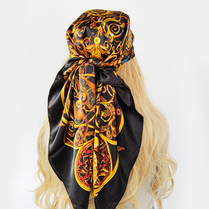 Foulard en Satin de soie imprimé pour femmes musulmanes, Hijab élégant, bandeau Bandana, design de marque