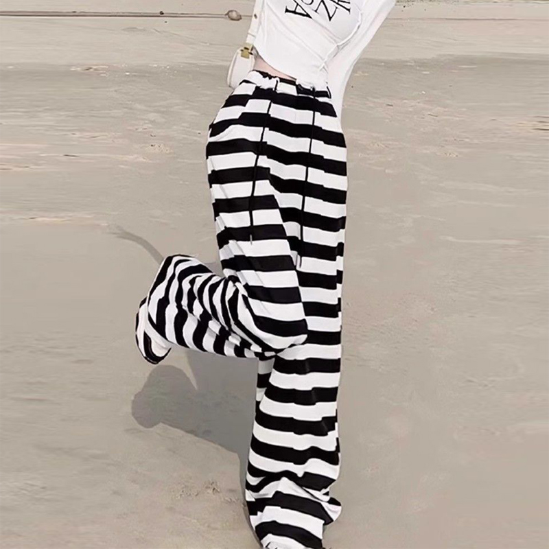 Pantalon à jambes larges pour femmes, vêtements d'été simples et décontractés, Streetwear Y2K, rayé, coréen, taille haute, ample, droit