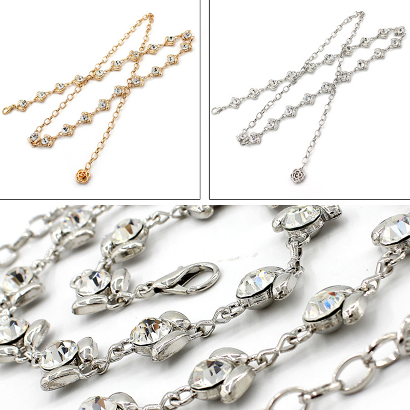 Ceinture élégante en métal doré et argenté pour femme, biscuits en cristal, mince, longue, bling, brillant, dame, décor de robe