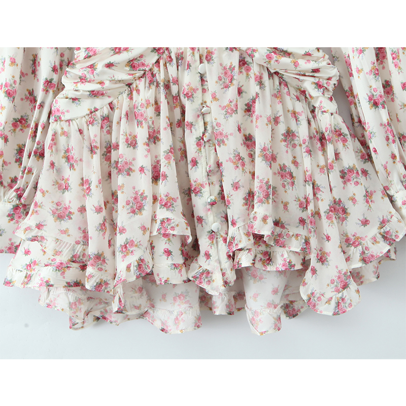 Mini robe à volants à imprimé floral Boho pour femmes, bouton avant, manches longues, col en V, robes de printemps, robe de vacances, courte, éducative, 2025