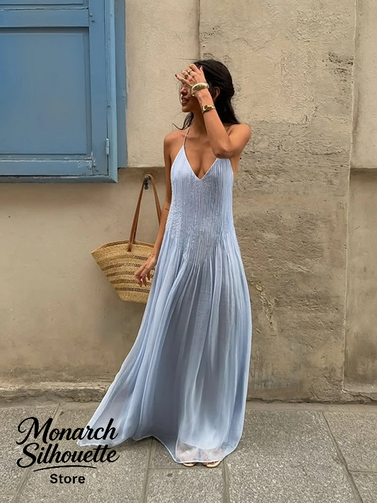 Robe imprimée à col licou pour femmes, sans manches, dos nu, taille haute, Mini Robe, fête d'été, Banquet, Style plage, 2025