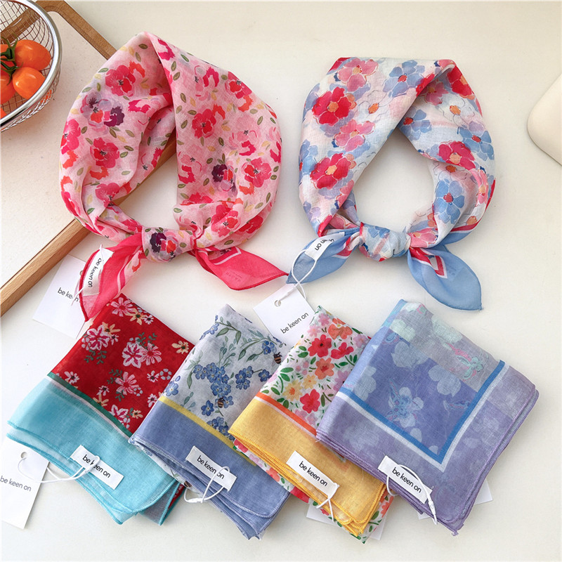 55cm printemps été mince Style écharpe imprimé Floral carré foulards foulard bandeau pour femmes foulard cou enveloppes cravate