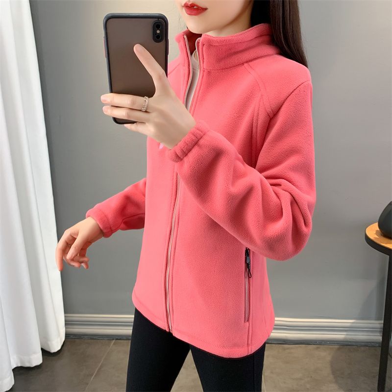 Manteau de sweat-shirt à manches longues pour femmes, cardigan zippé adt, manteau à col montant, sourire polaire réversible, décontracté, hiver