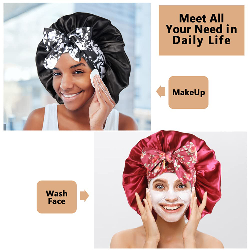 2 pièces/lot Boho imprimé bandeau Satin Bonnet à lacets nœud papillon cheveux Bonnet élastique dormir nuit Bonnet douche bain Bonnets pour les femmes