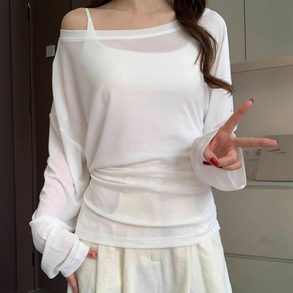 Chemisier d'été à col asymétrique, manches longues, taille lacée, protection solaire, extensible et doux, pour l'extérieur, tenue décontractée