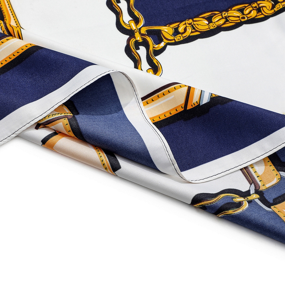 Grand foulard carré en soie pour femme 130x130cm, imprimé géométrique rétro à chaînes, foulard de tête tendance pour accessoires élégants