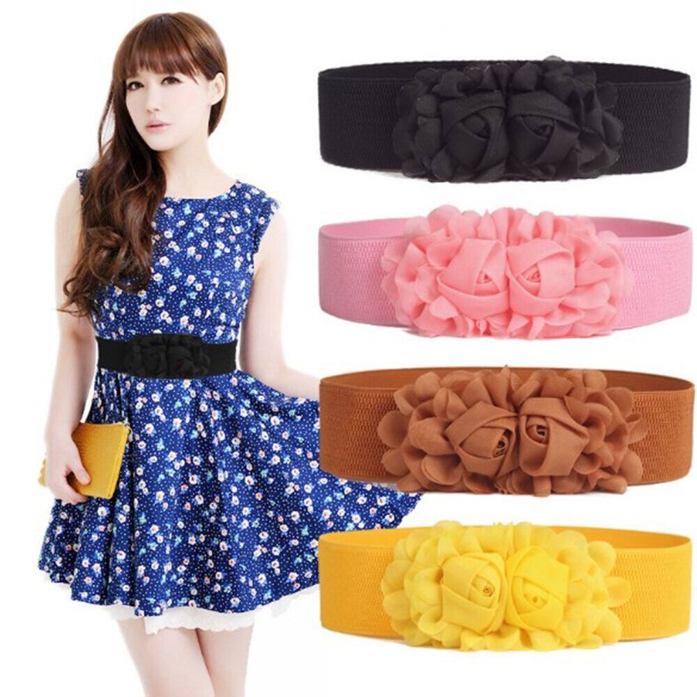 Ceinture large en dentelle pour femmes, fleur de Rose, élastique, extensible, Corset cintré